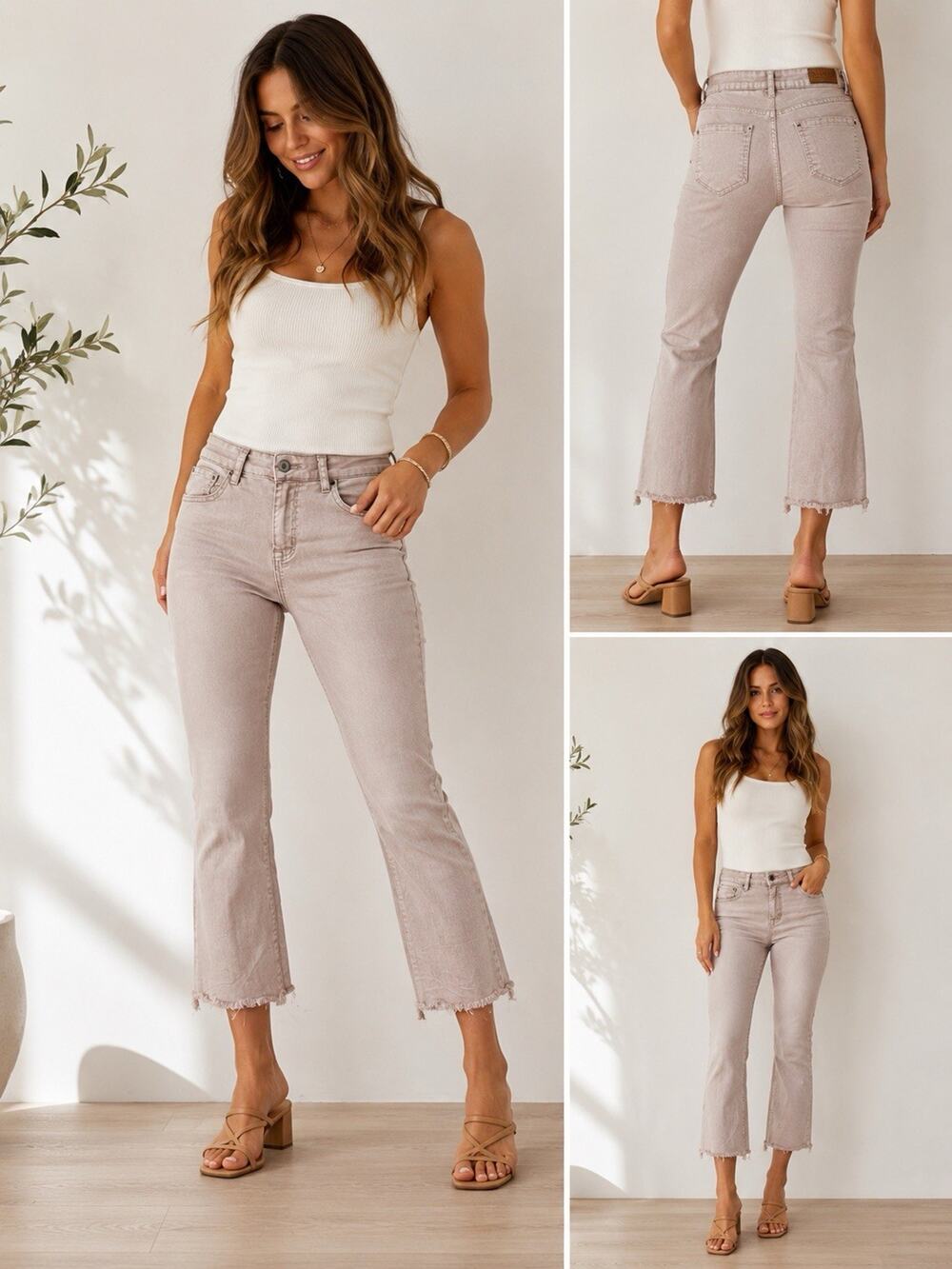 Bianco Blush Pink Cropped Flare Jeans Raw Hem Stretch Denim Size 26